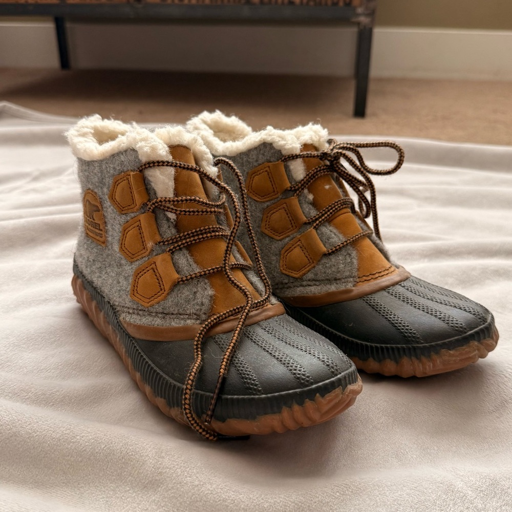 Gray and Brown Winter Boots